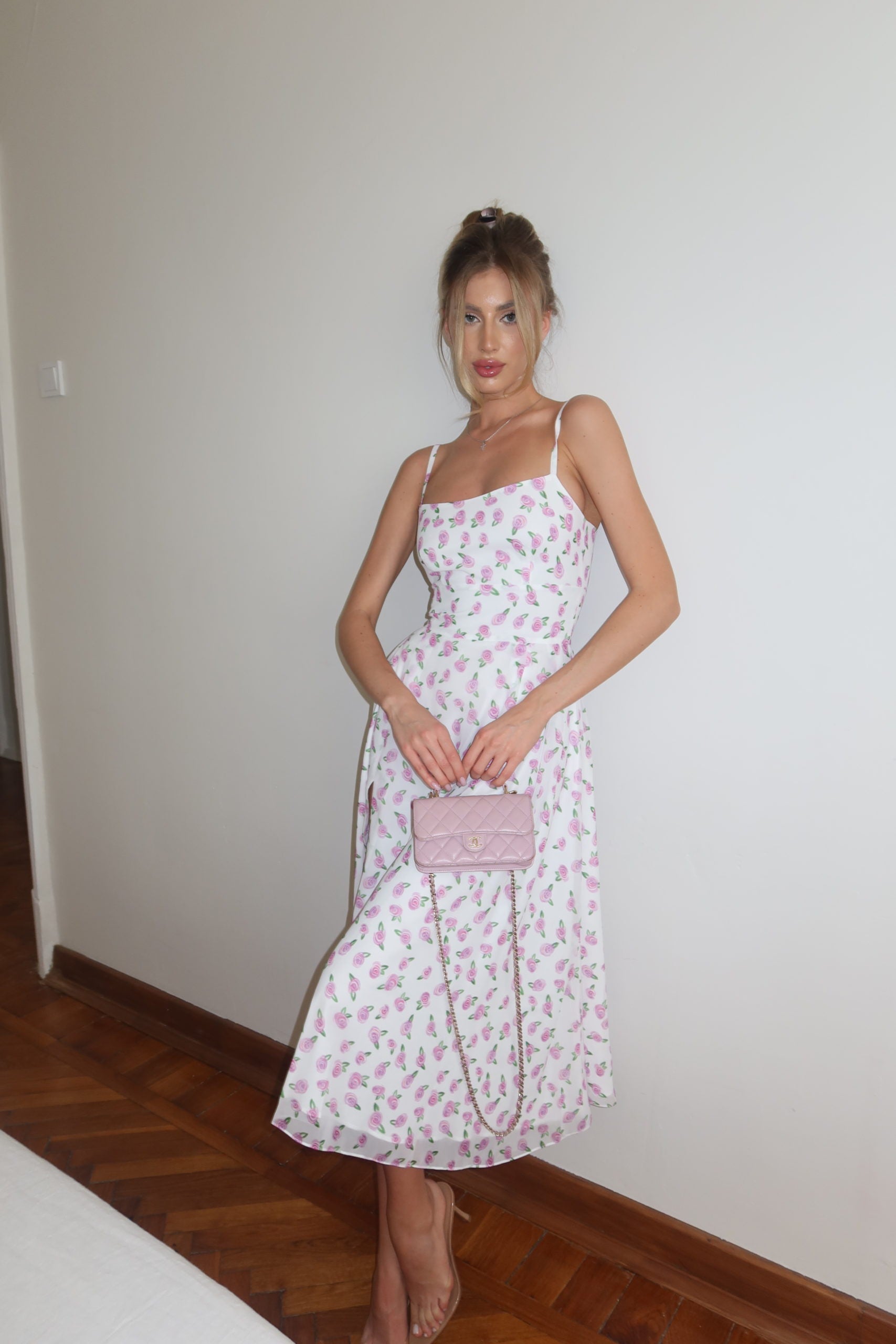 Strappy midi dress with slit skirt
