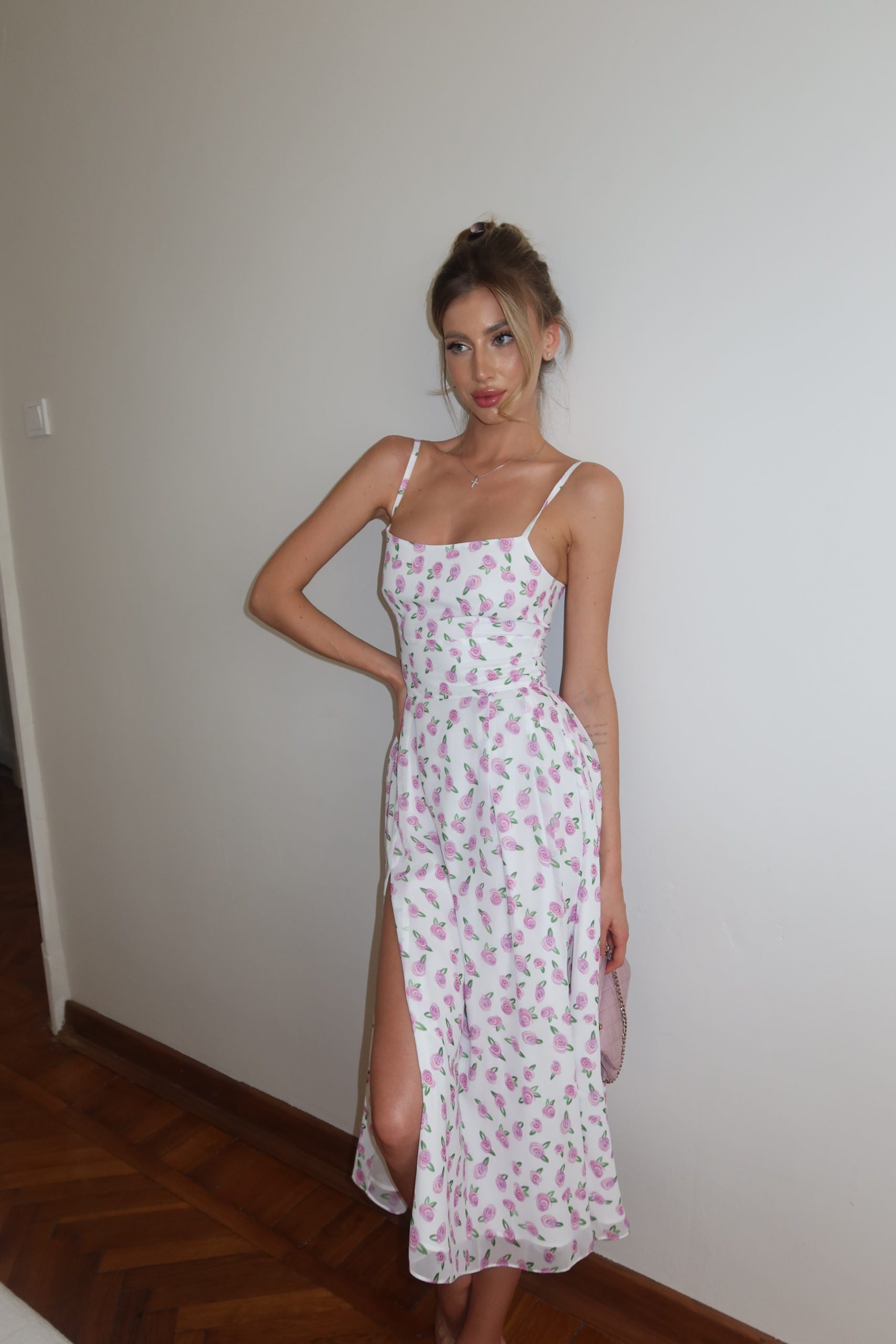 Strappy midi dress with slit skirt