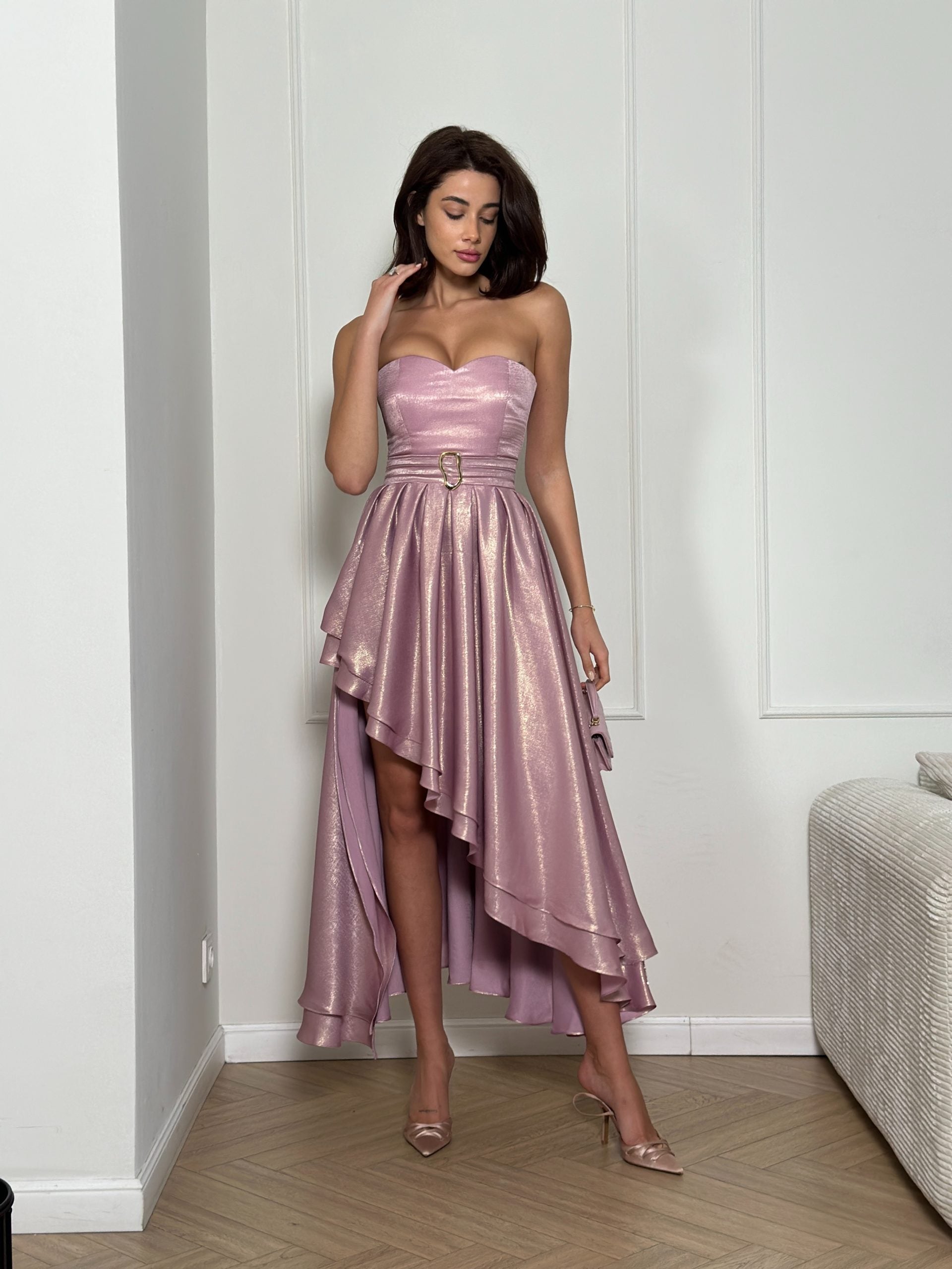 Bustier dress with asymmetrical skirt