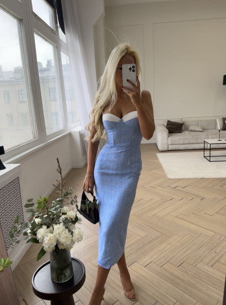 Bustier midi dress with pencil skirt