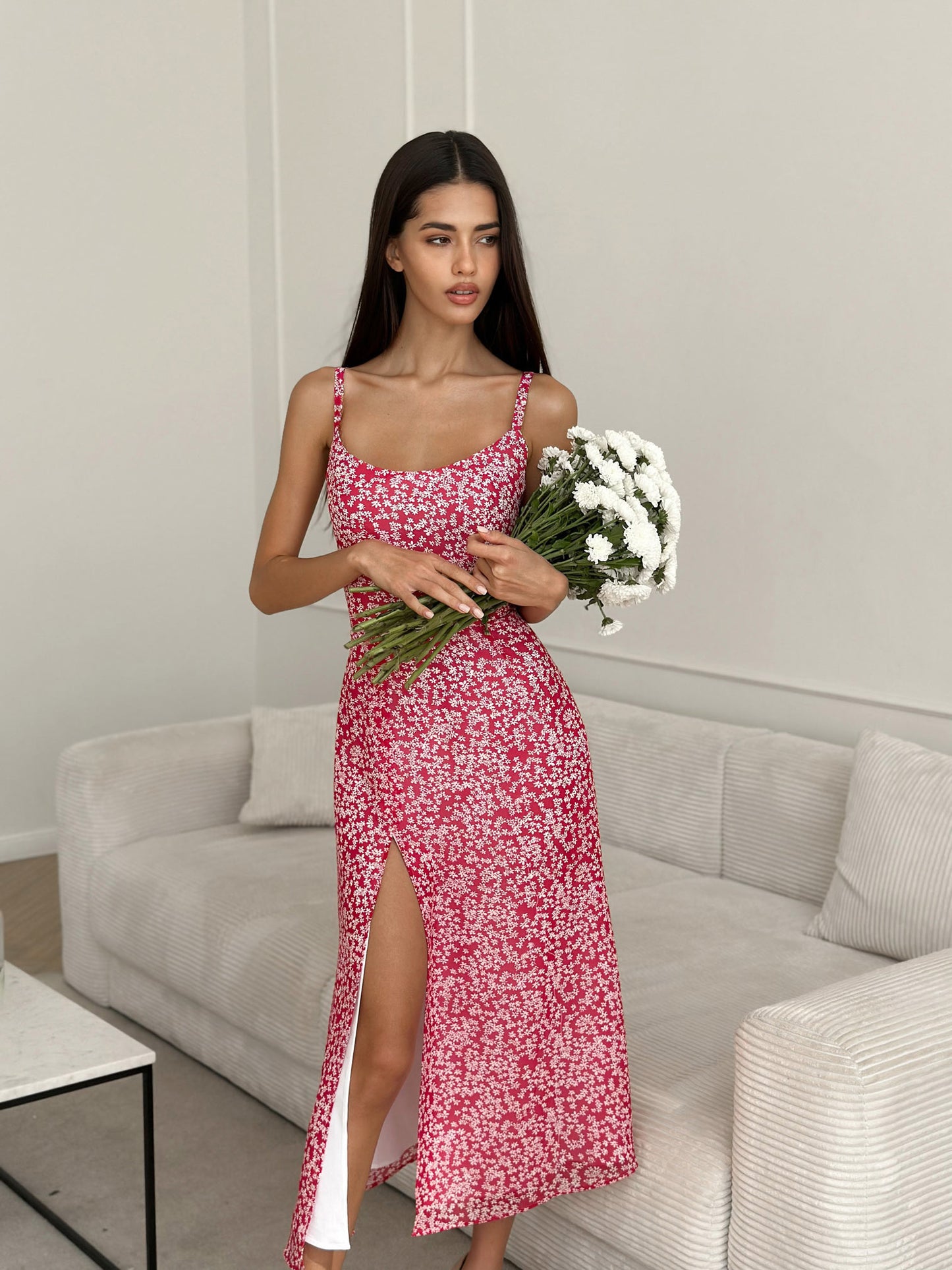Red floral dress with straps
