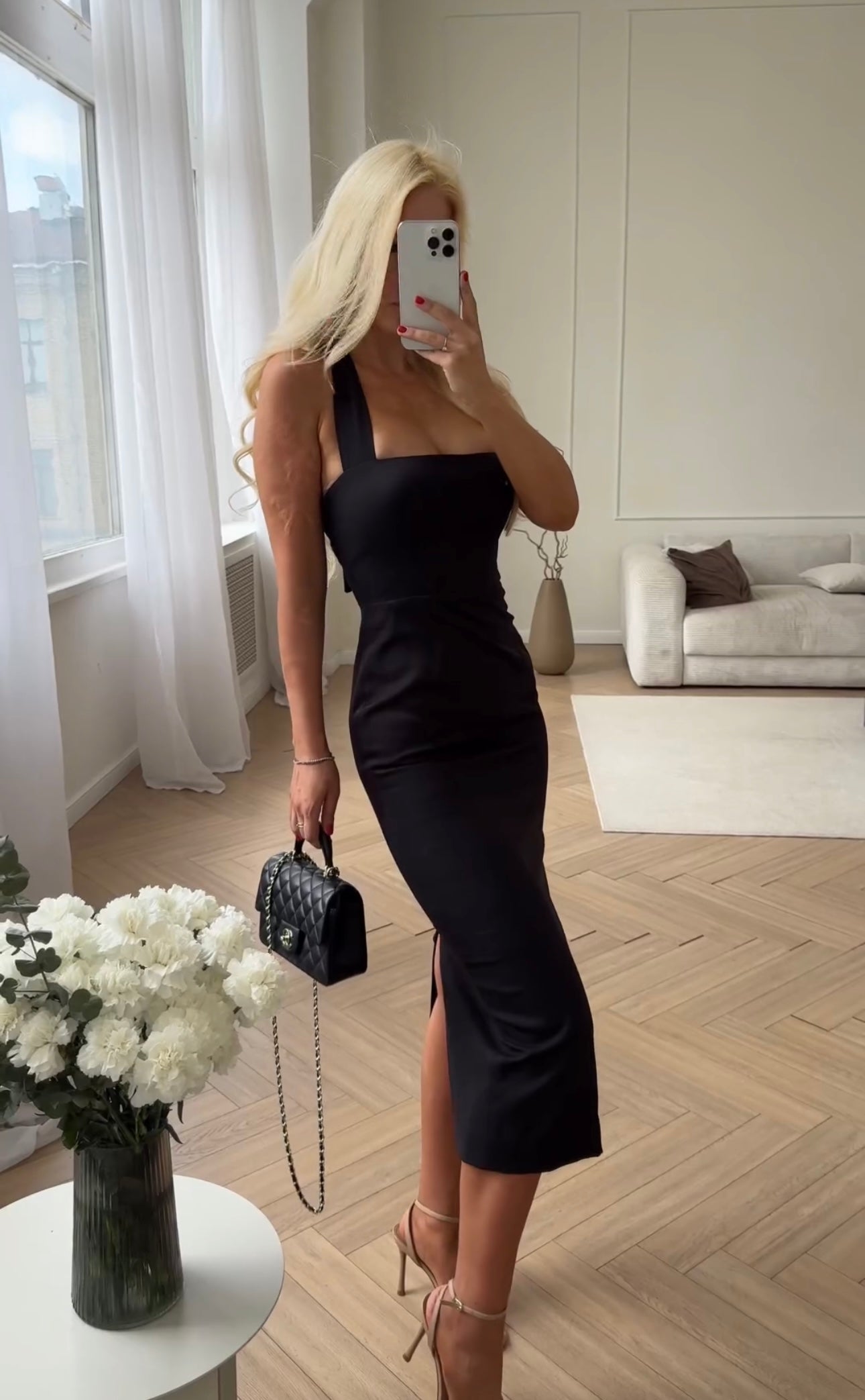 Midi dress with wide straps with a pencil skirt