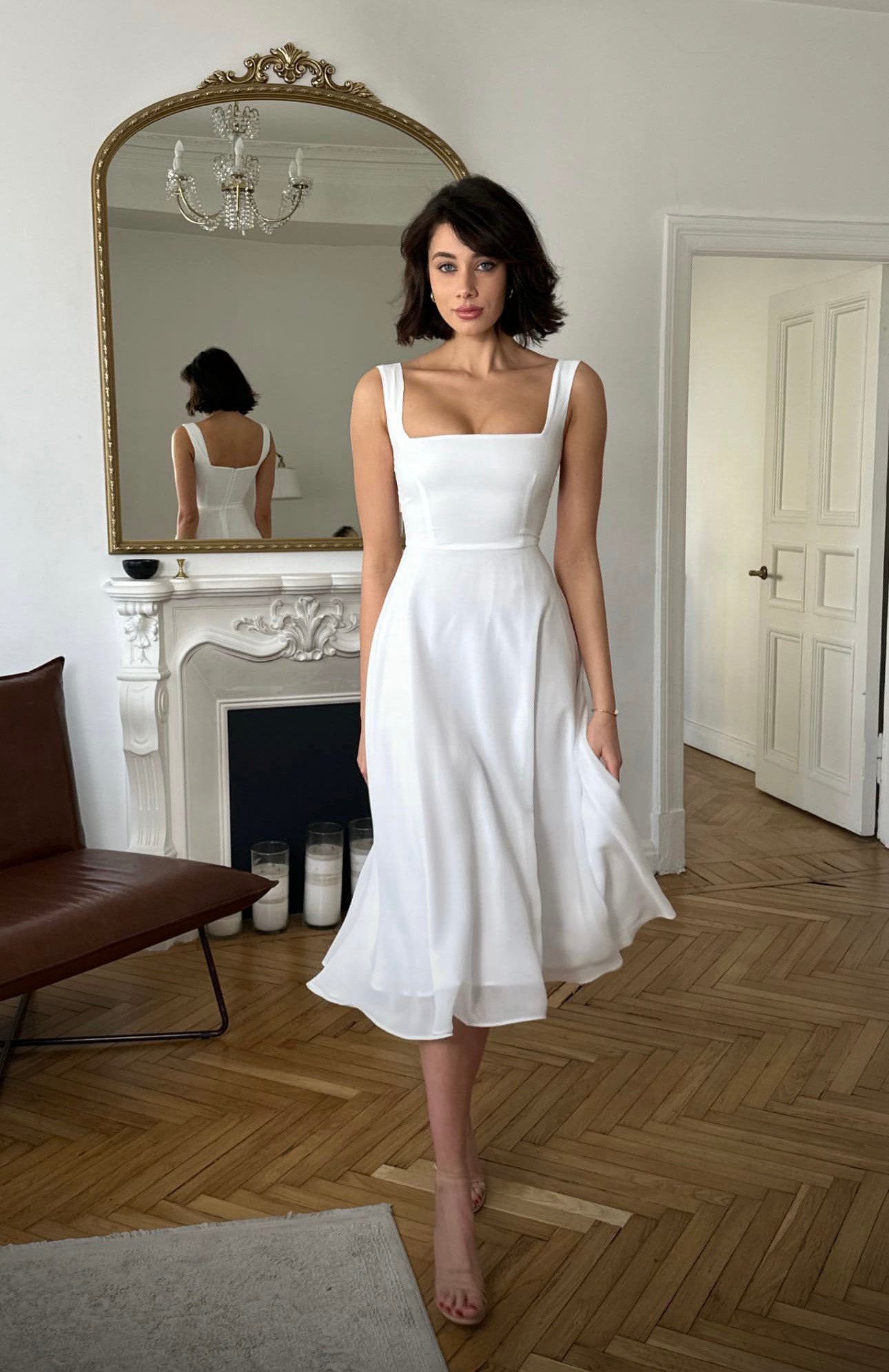 Midi dress with bob neckline (white)