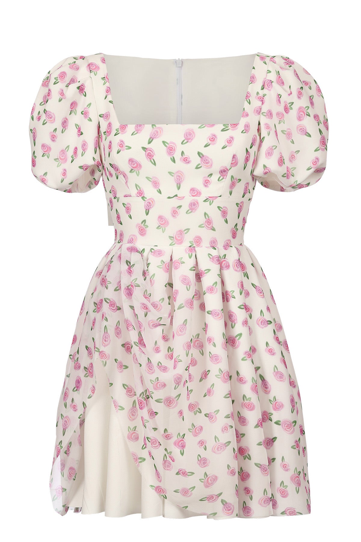 Mini dress with a curly skirt and neckline