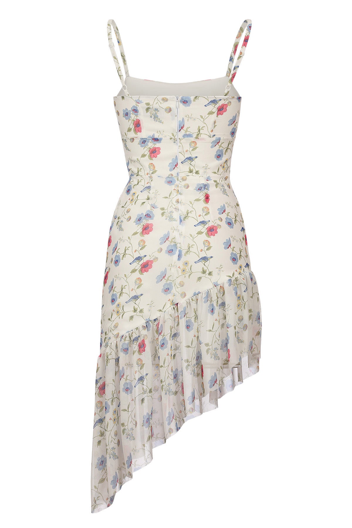 Dress with straps with an asymmetrical skirt