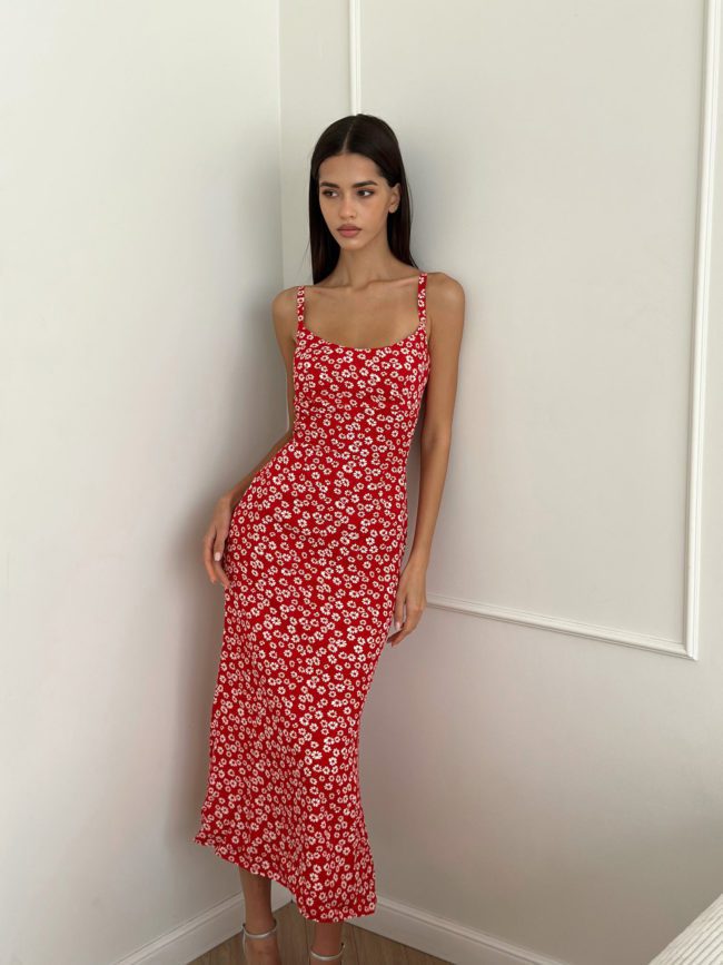 Red floral strappy dress