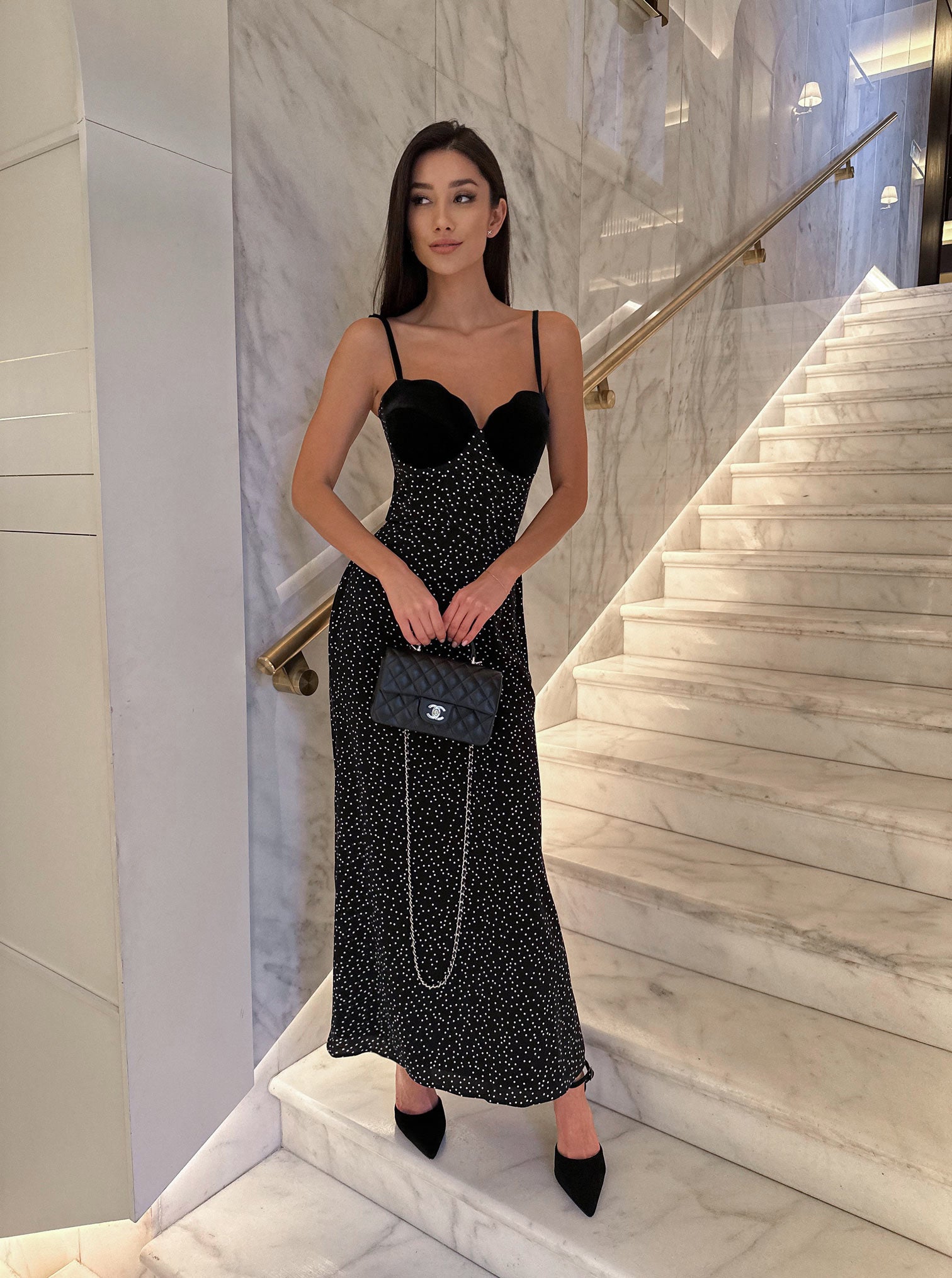 Limited silk maxi dress with velvet inserts