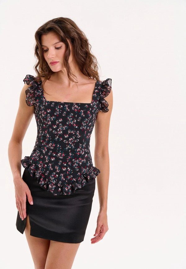 Black ruffled chiffon top - Clipse Brand
