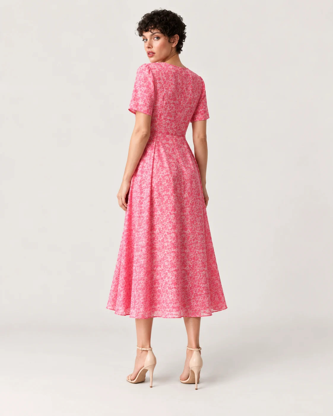 Fitted midi dress with short sleeves — back view