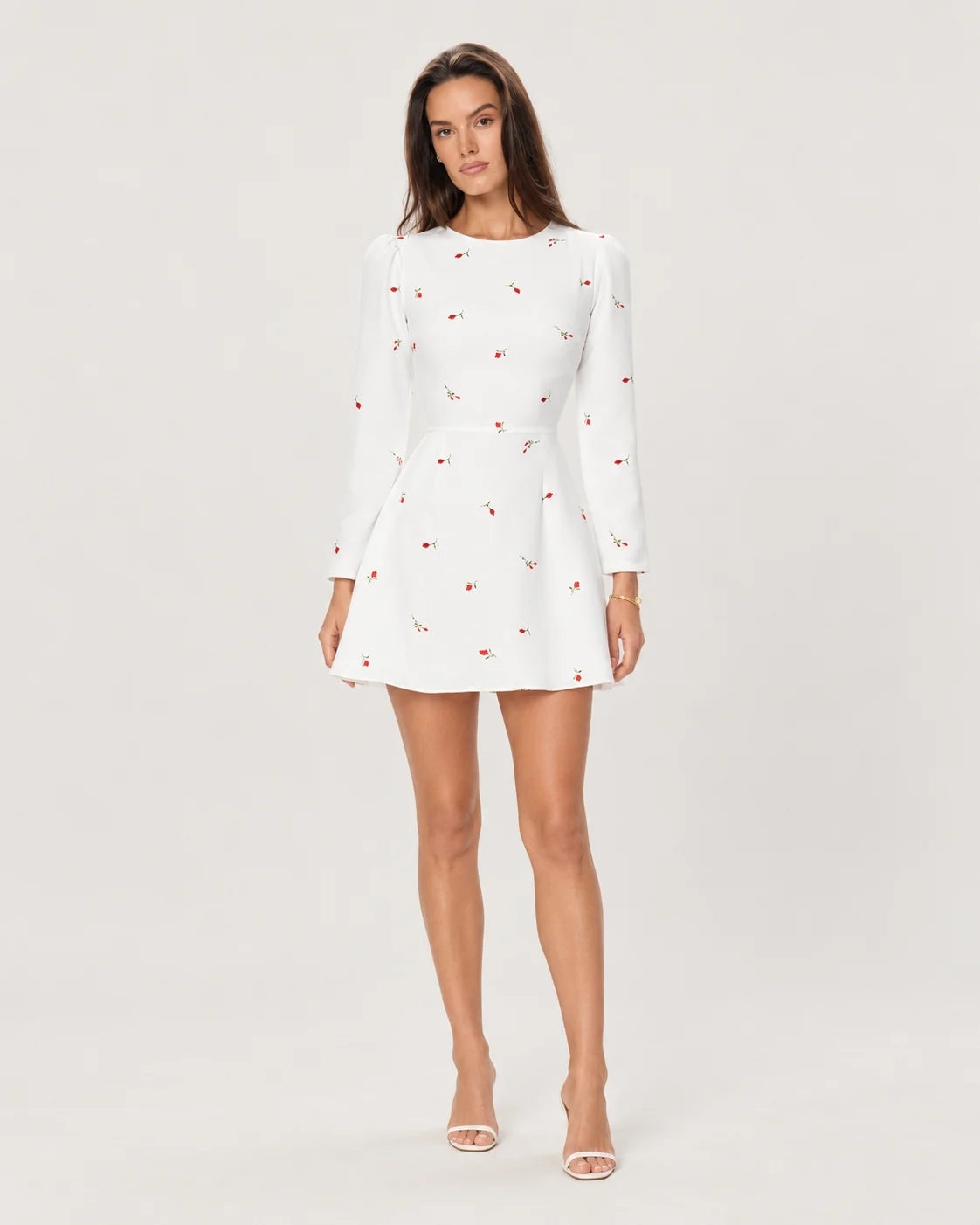 Long sleeve silhouette mini dress — Red Print — front view