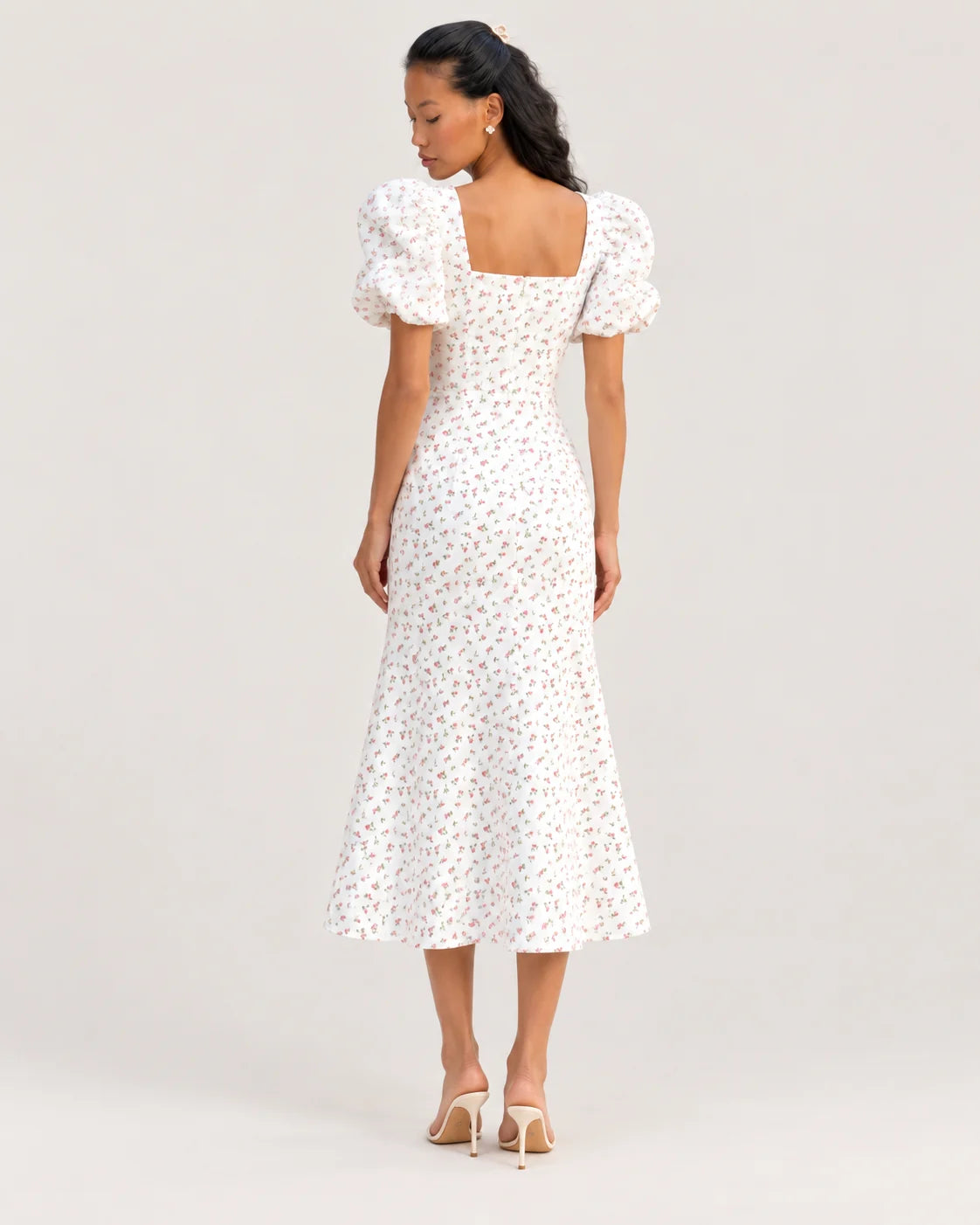 Midi dress with square neckline — back view
