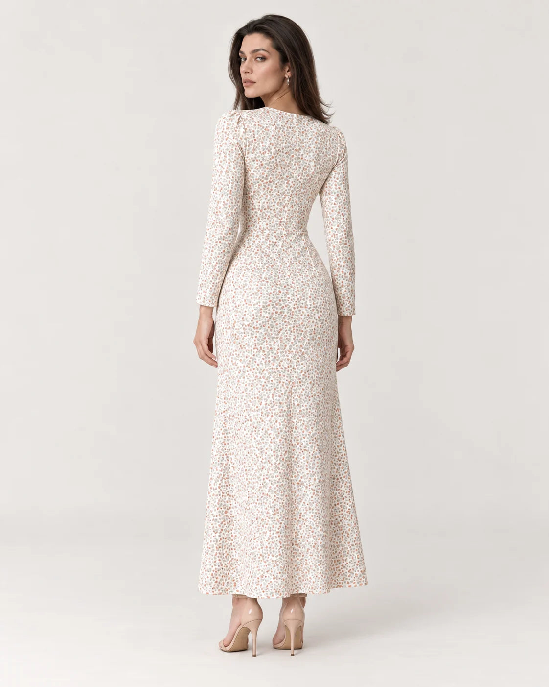 Midi silhouette print dress — back view