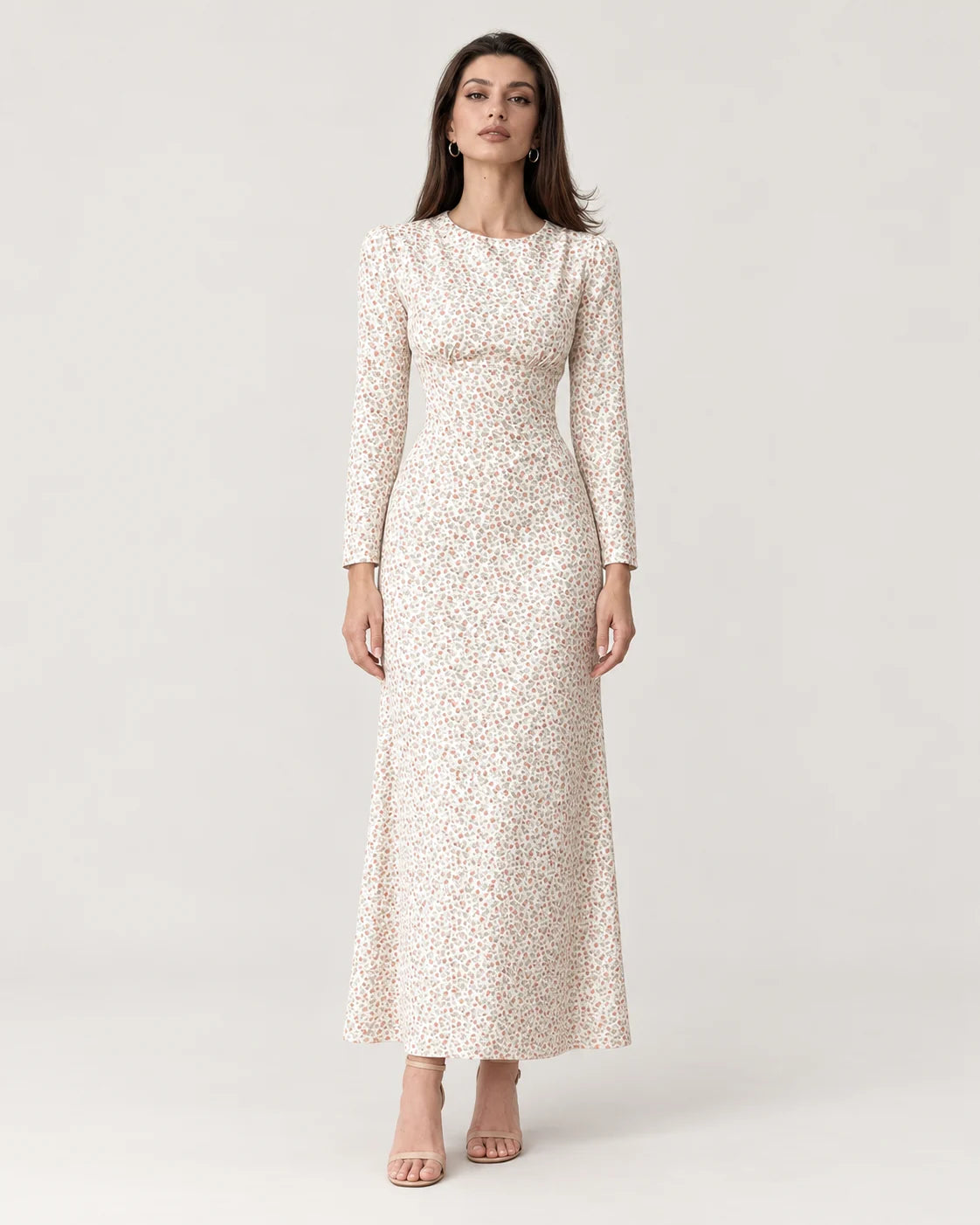 Midi silhouette print dress — front view
