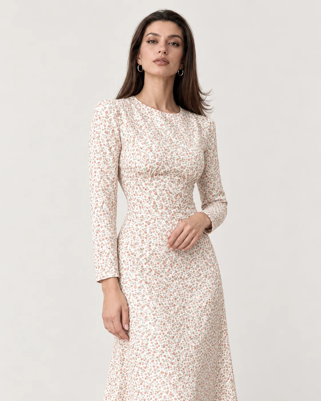 Midi silhouette print dress — upper body view