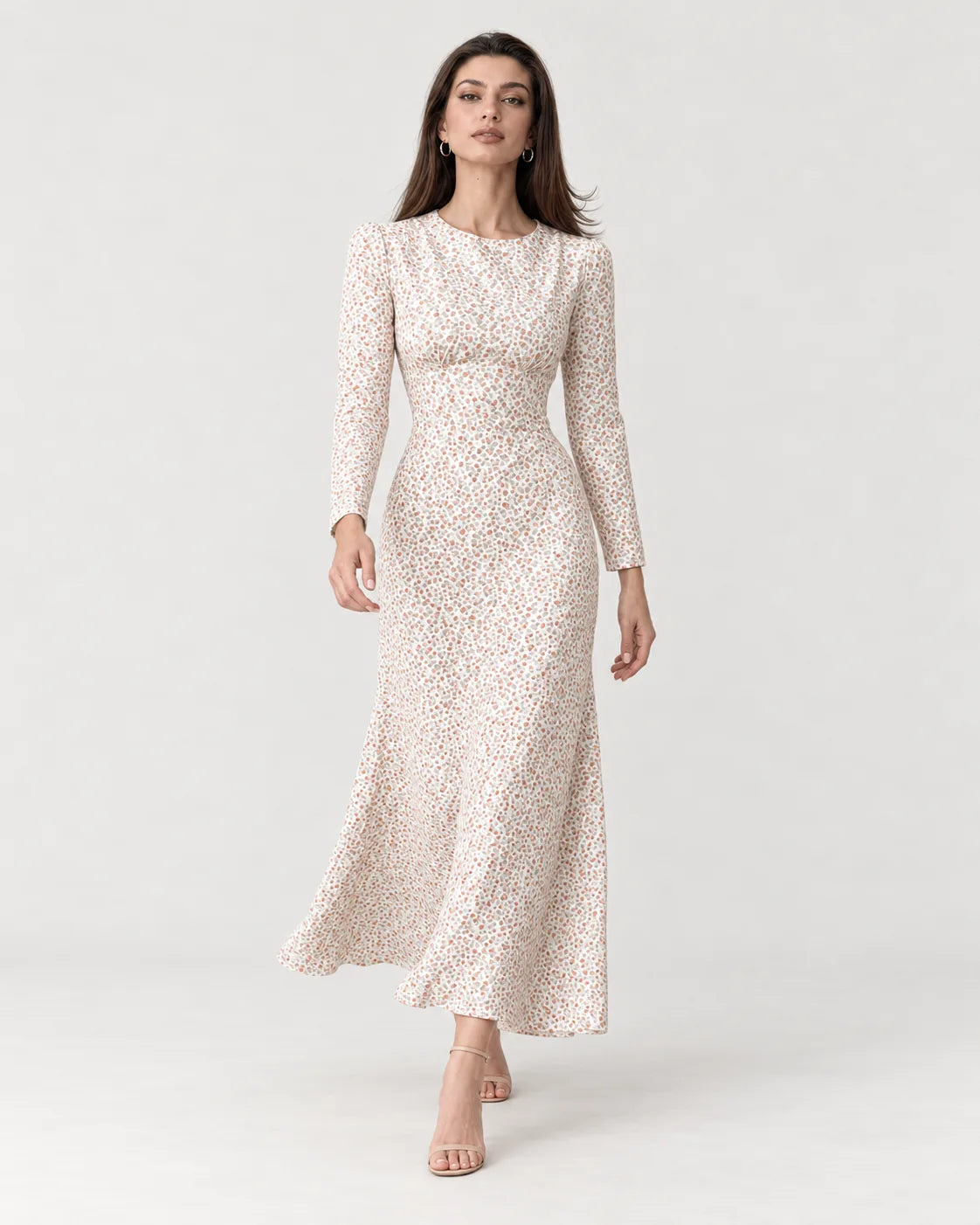 Midi silhouette print dress — walking