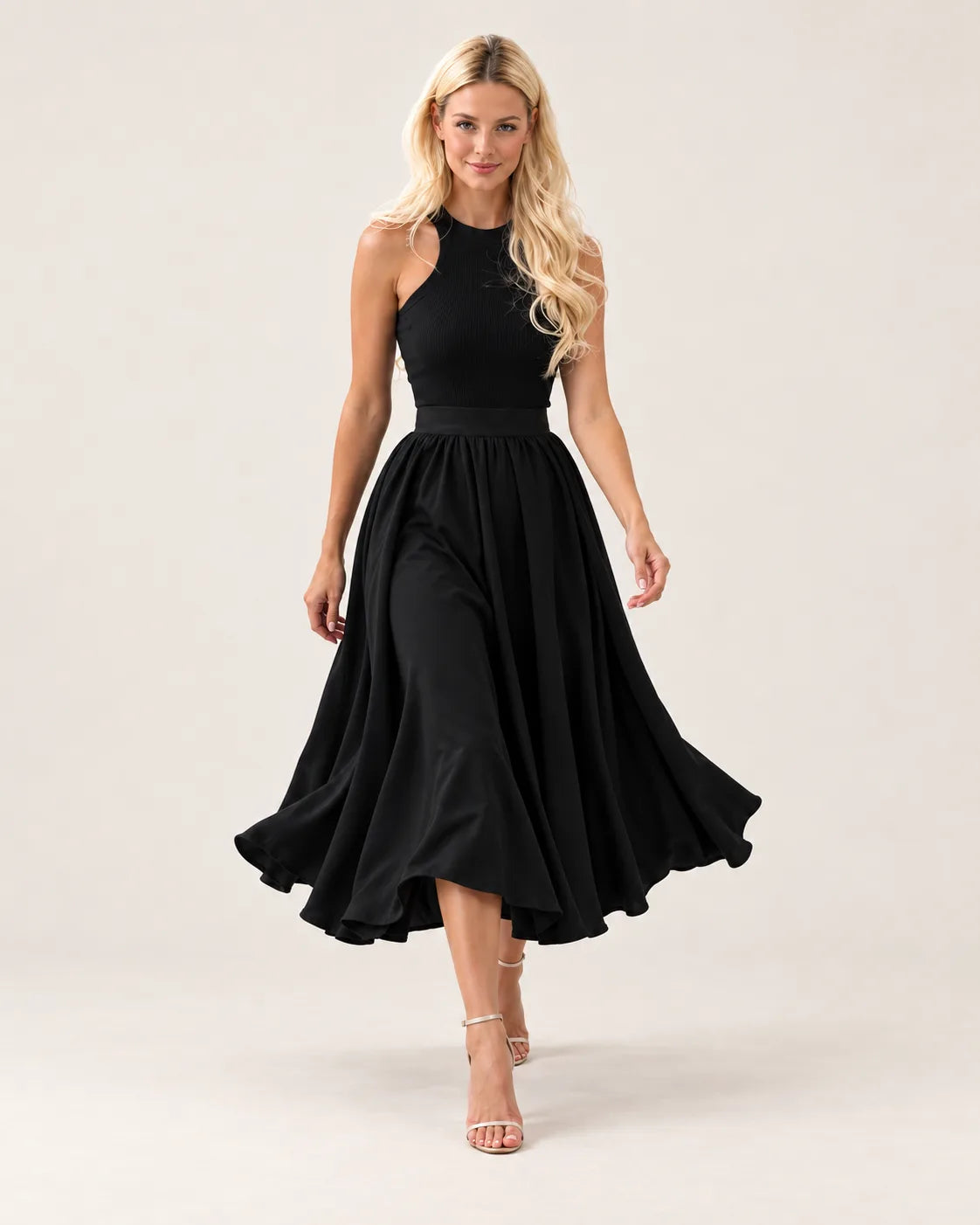 Puffy midi skirt in black — walking