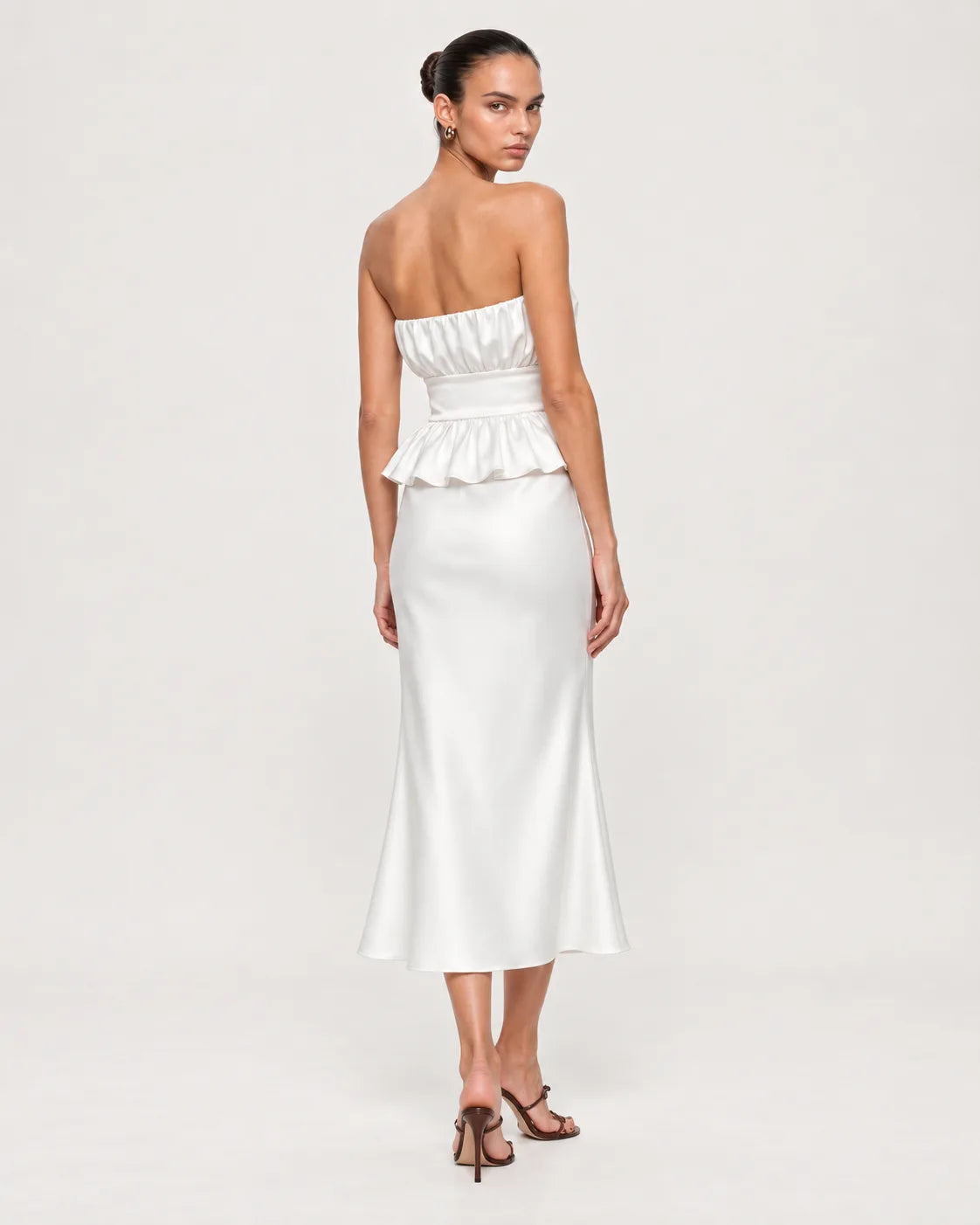 White satin skirt — back view