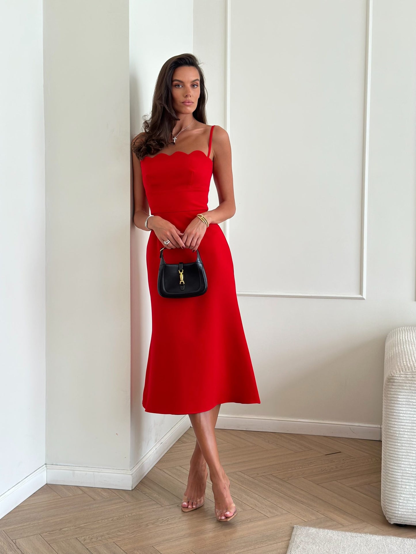 Midi dress with a signature bodice