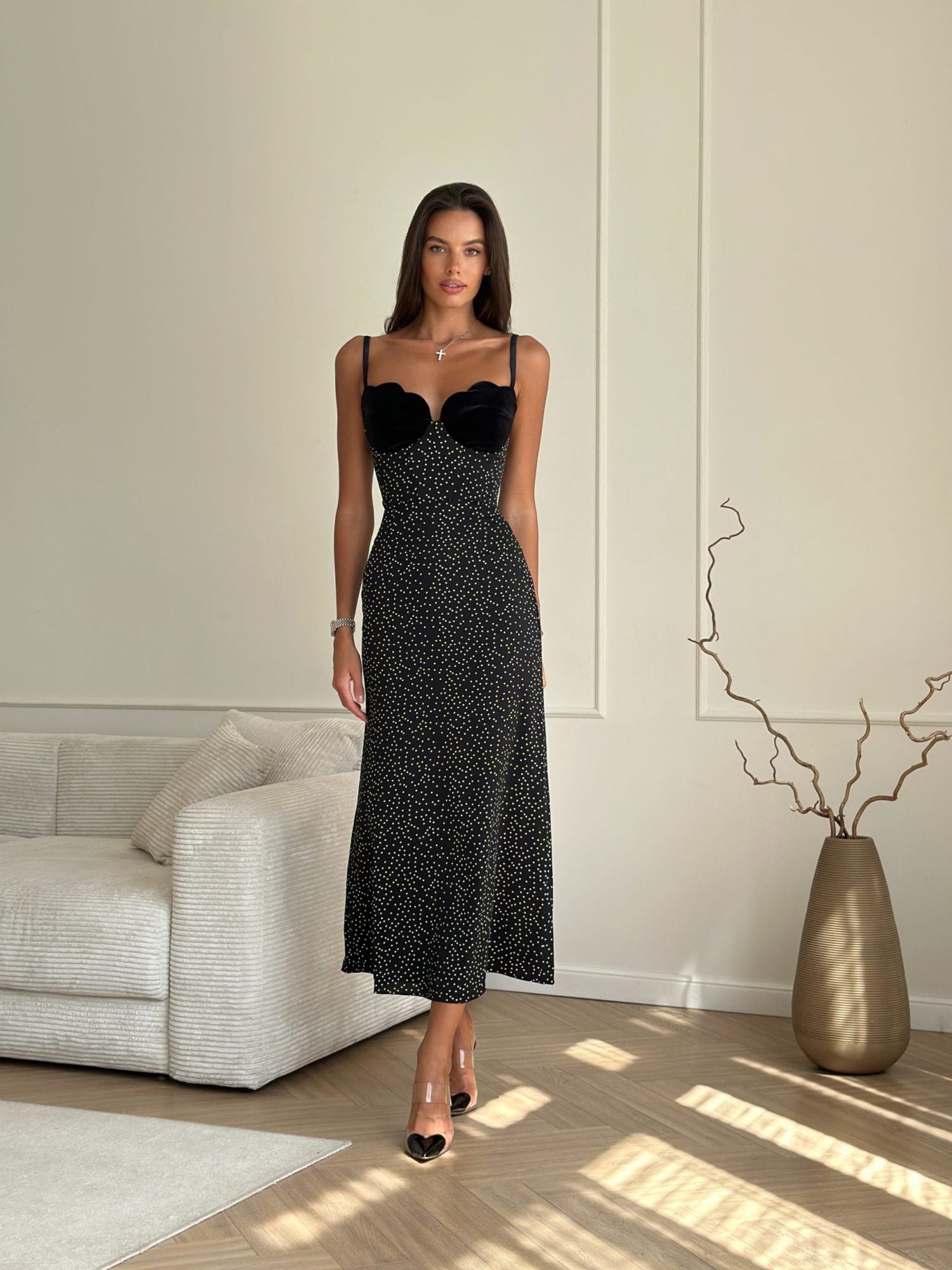 Limited silk maxi dress with velvet inserts - Clipse Brand