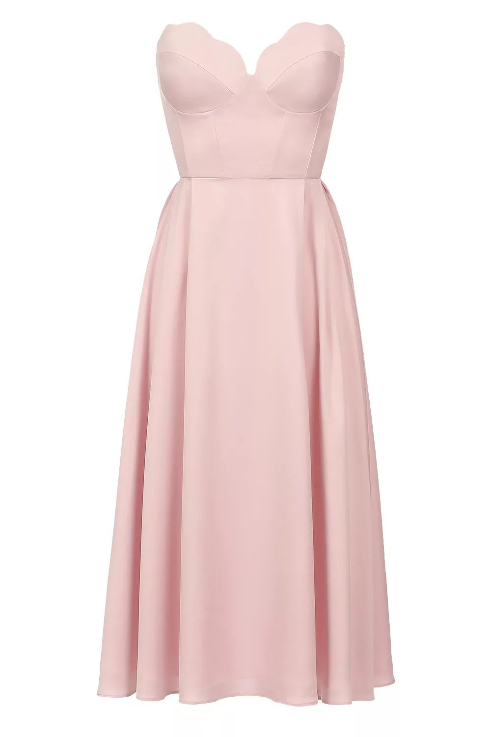 Pink pleated midi dress — full silhouette