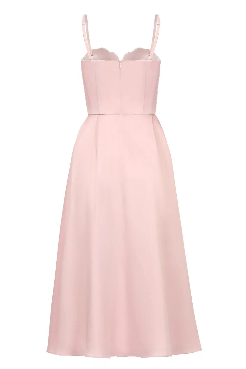 Pink pleated midi dress — back & fit