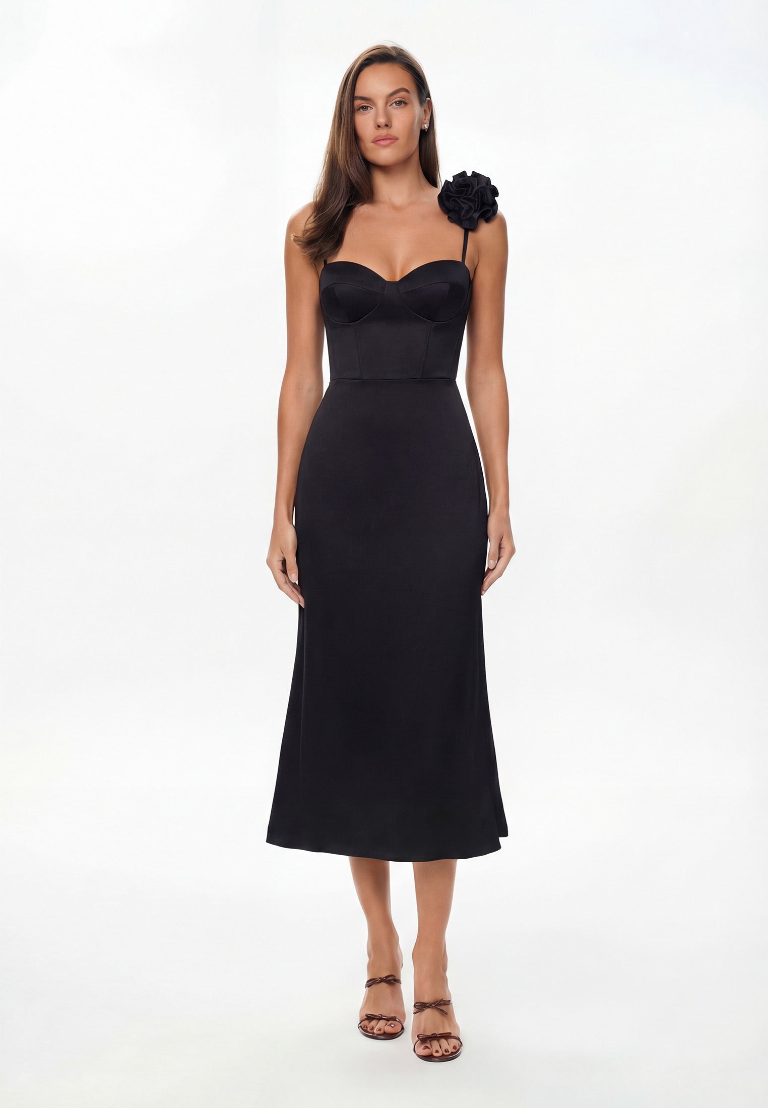 Satin skirt godet black