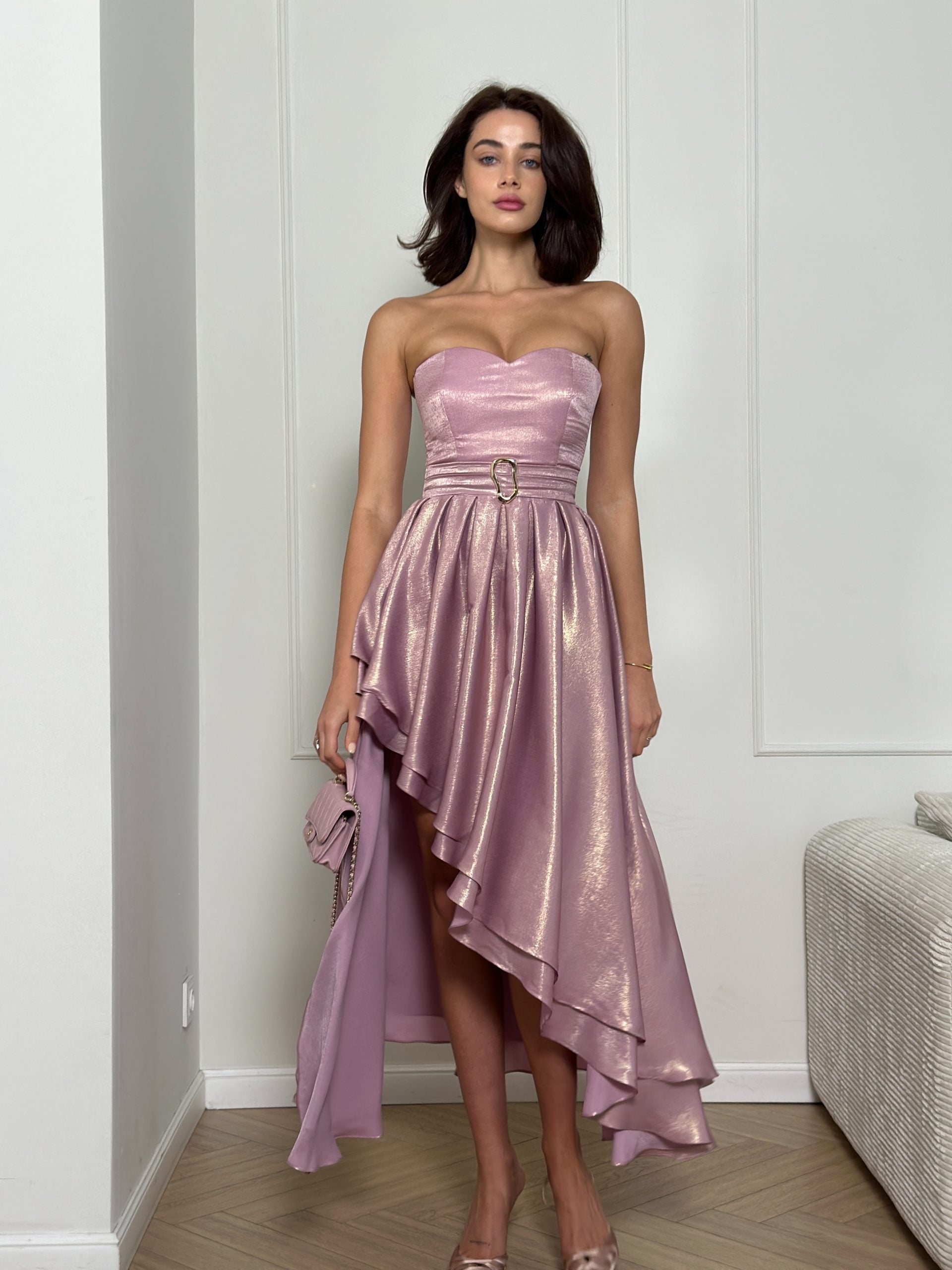 Bustier dress with asymmetrical skirt
