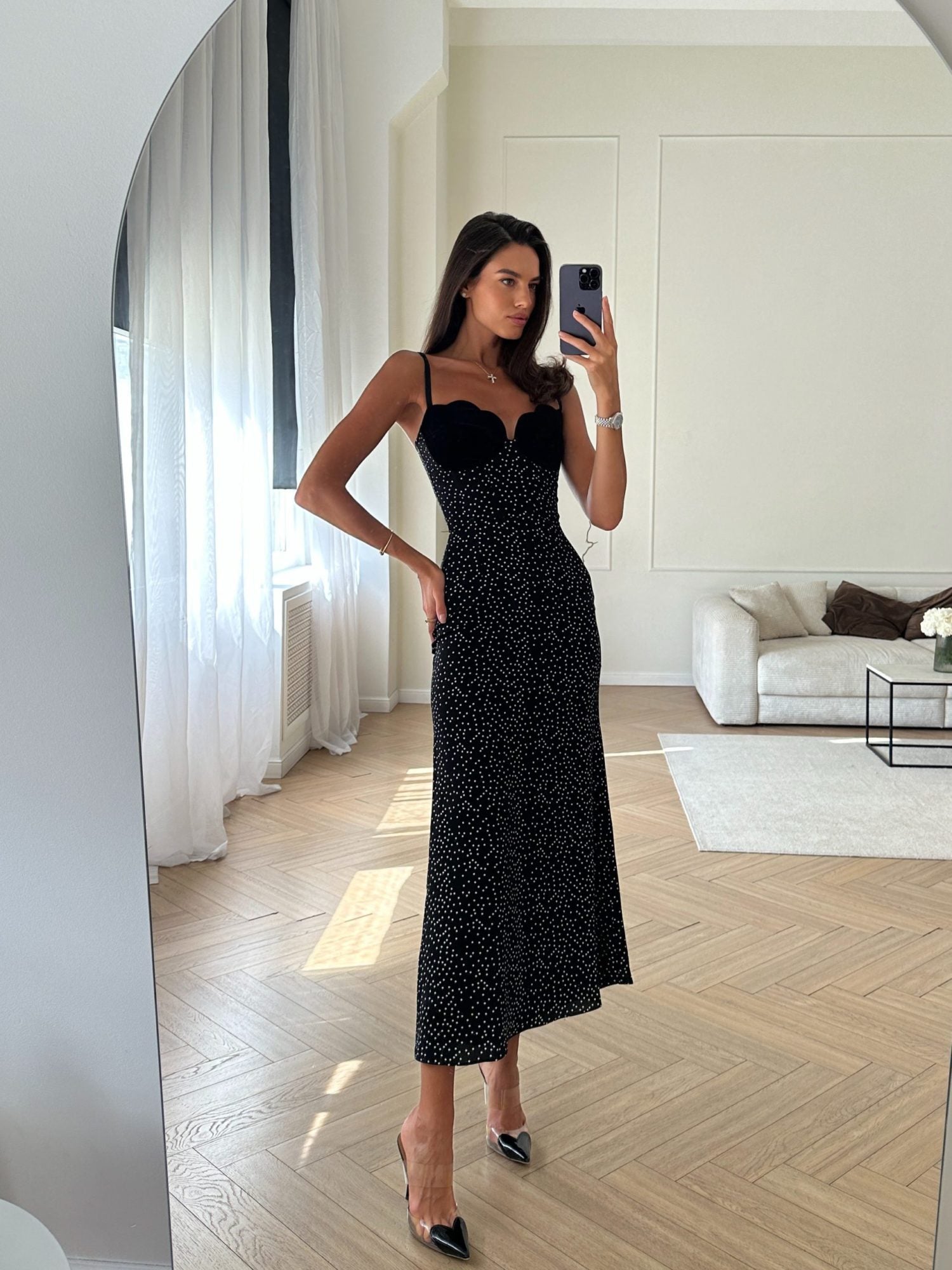 Limited silk maxi dress with velvet inserts