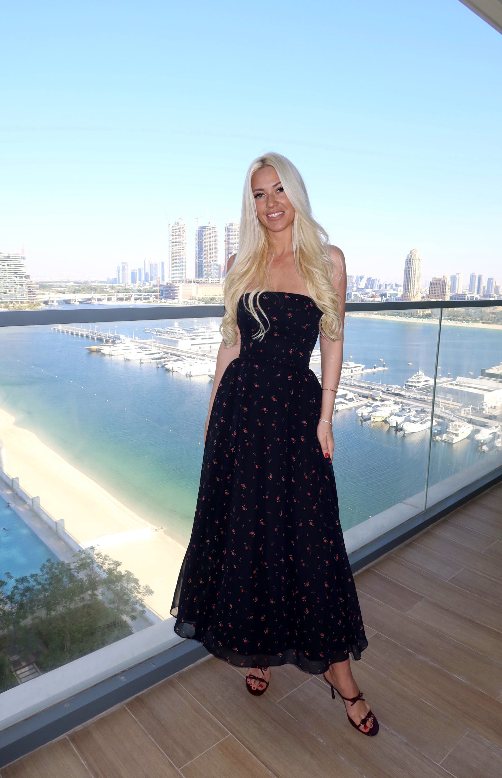 Chiffon bustier maxi dress with slit
