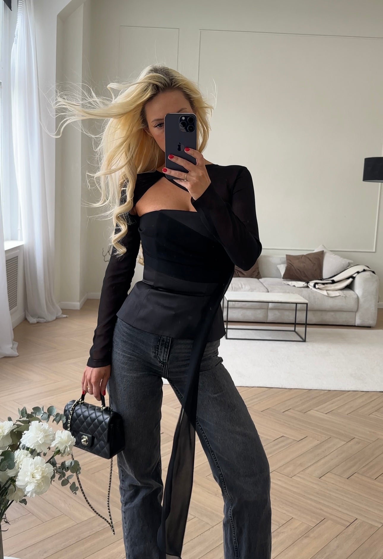 Corset top with sleeves and train