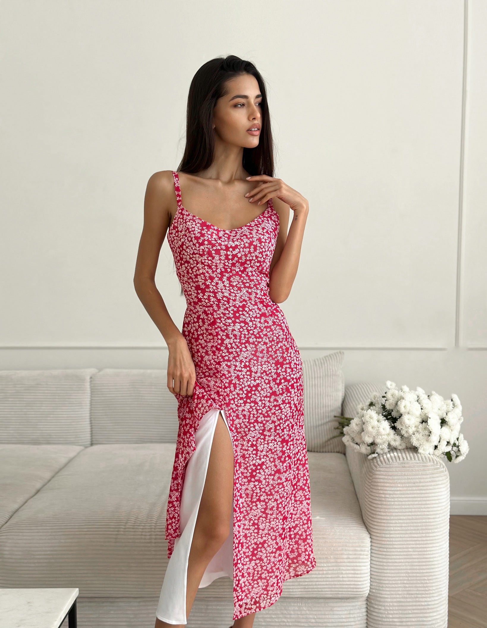 Red floral dress with straps