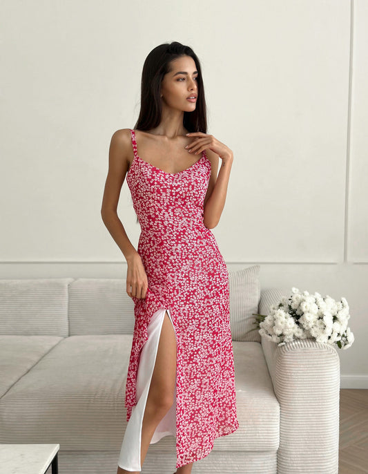 Red floral dress with straps