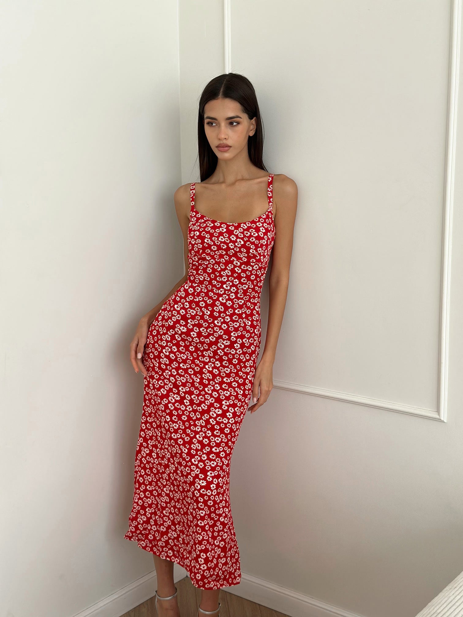 Red floral dress with straps
