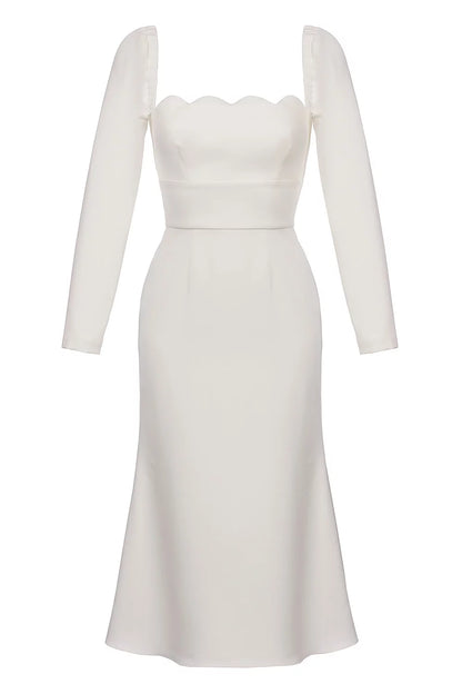 The midi dress with a branded bodice is snow-white