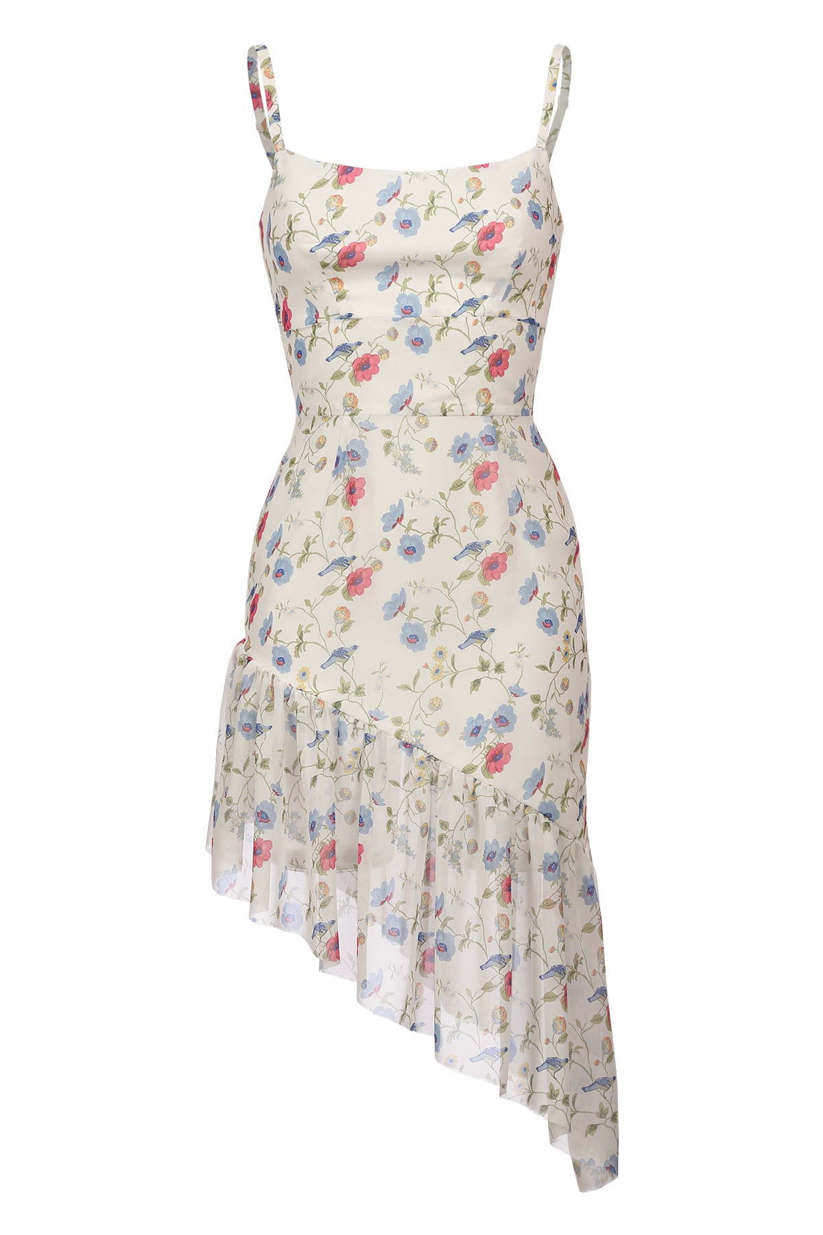 Dress with straps with an asymmetrical skirt