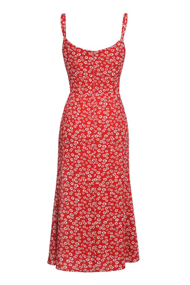 Red floral strappy dress