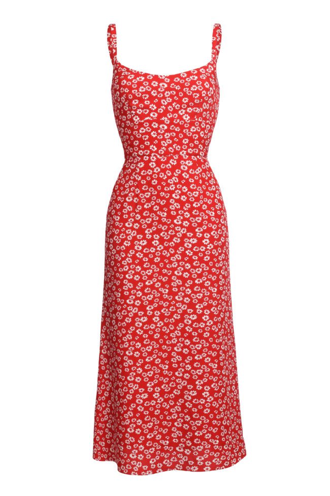 Red floral strappy dress