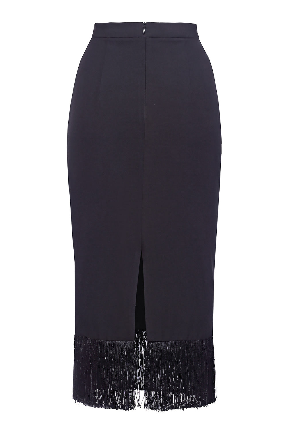 Straight midi skirt with fringes