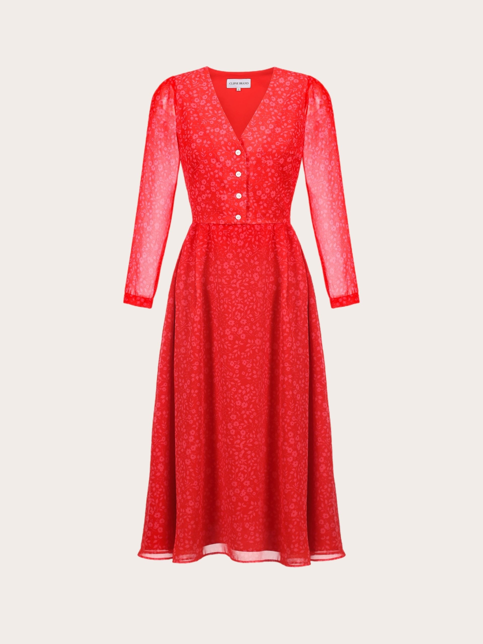 Midi dress with V neckline and pleated skirt