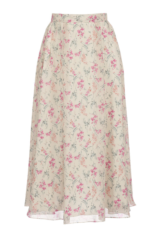Midi skirt with pleats in chiffon print