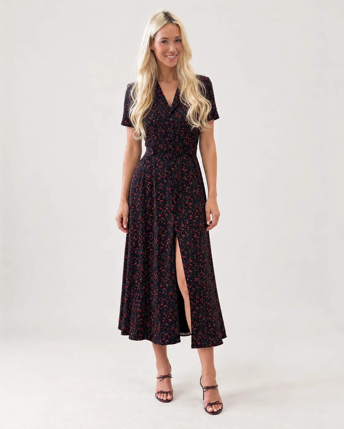 Button-down midi dress — front view