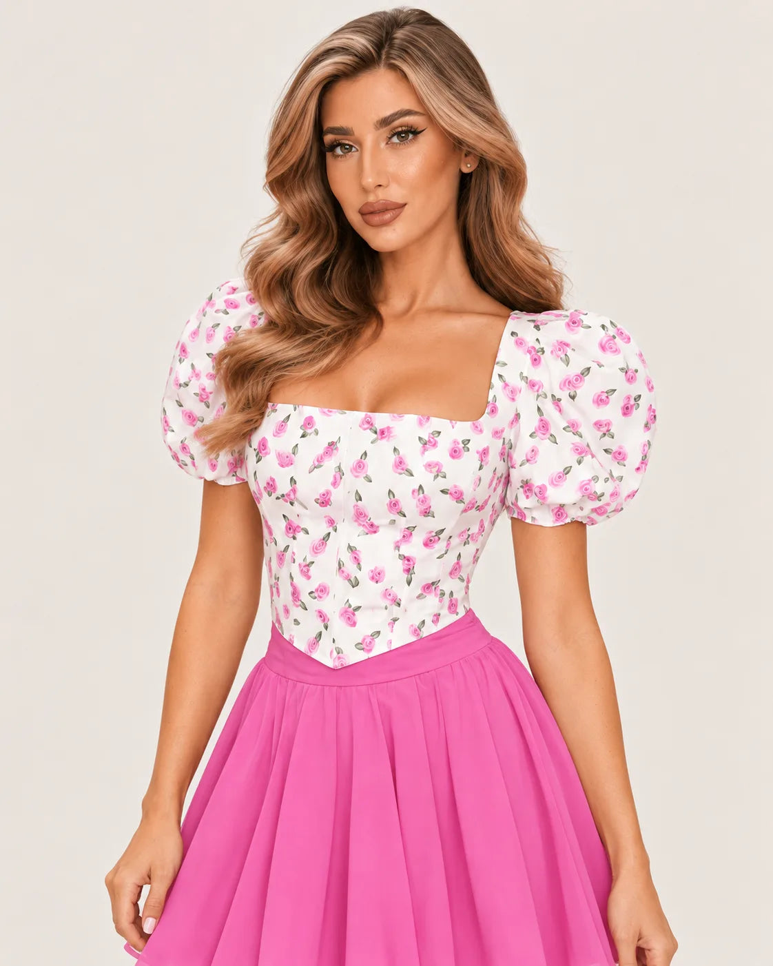 Corset top with roses — upper body view