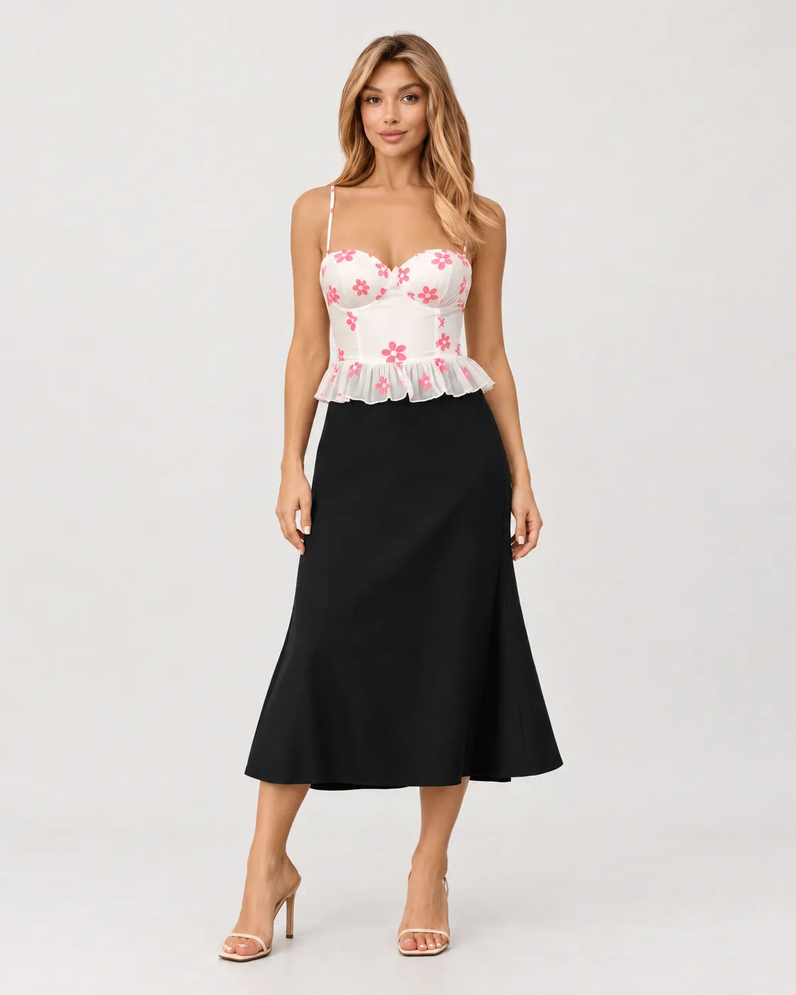 Crop top with ruffles — front view