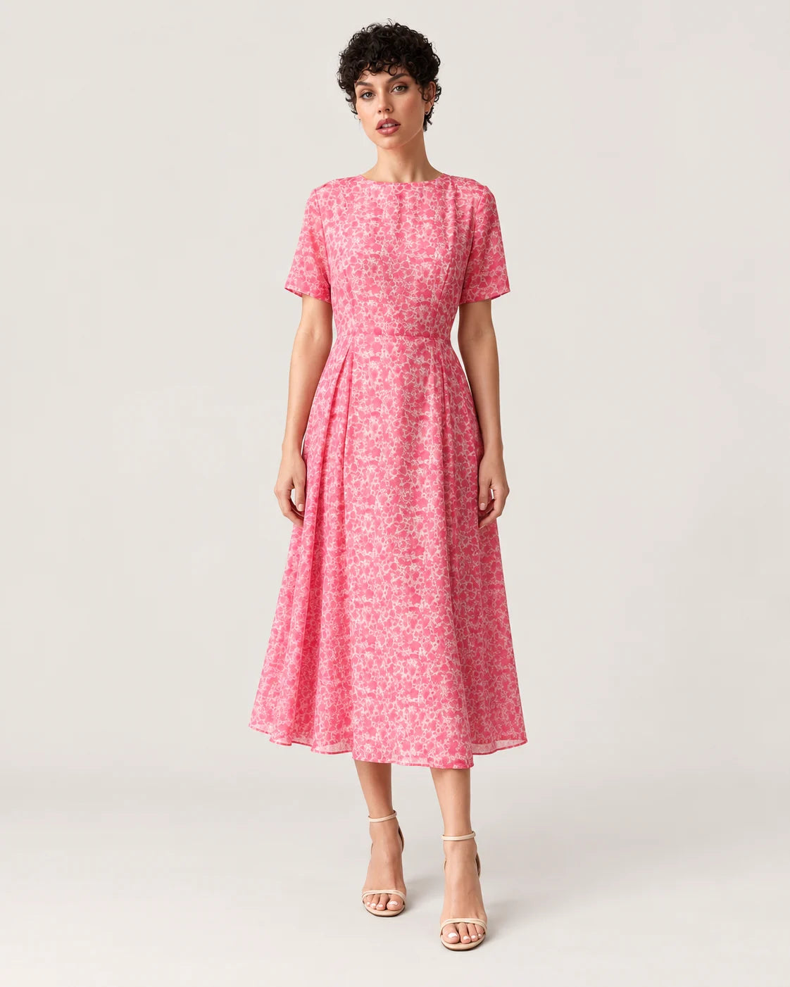Fitted midi dress with short sleeves — front view