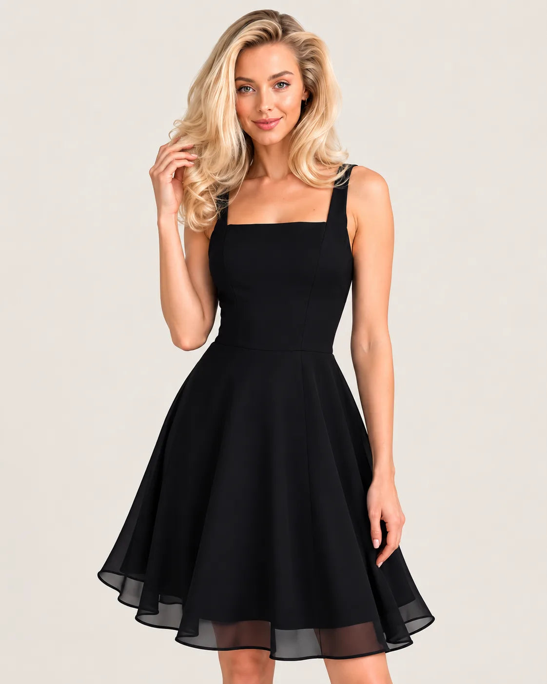 Full skirt midi dress / Black — upper body view