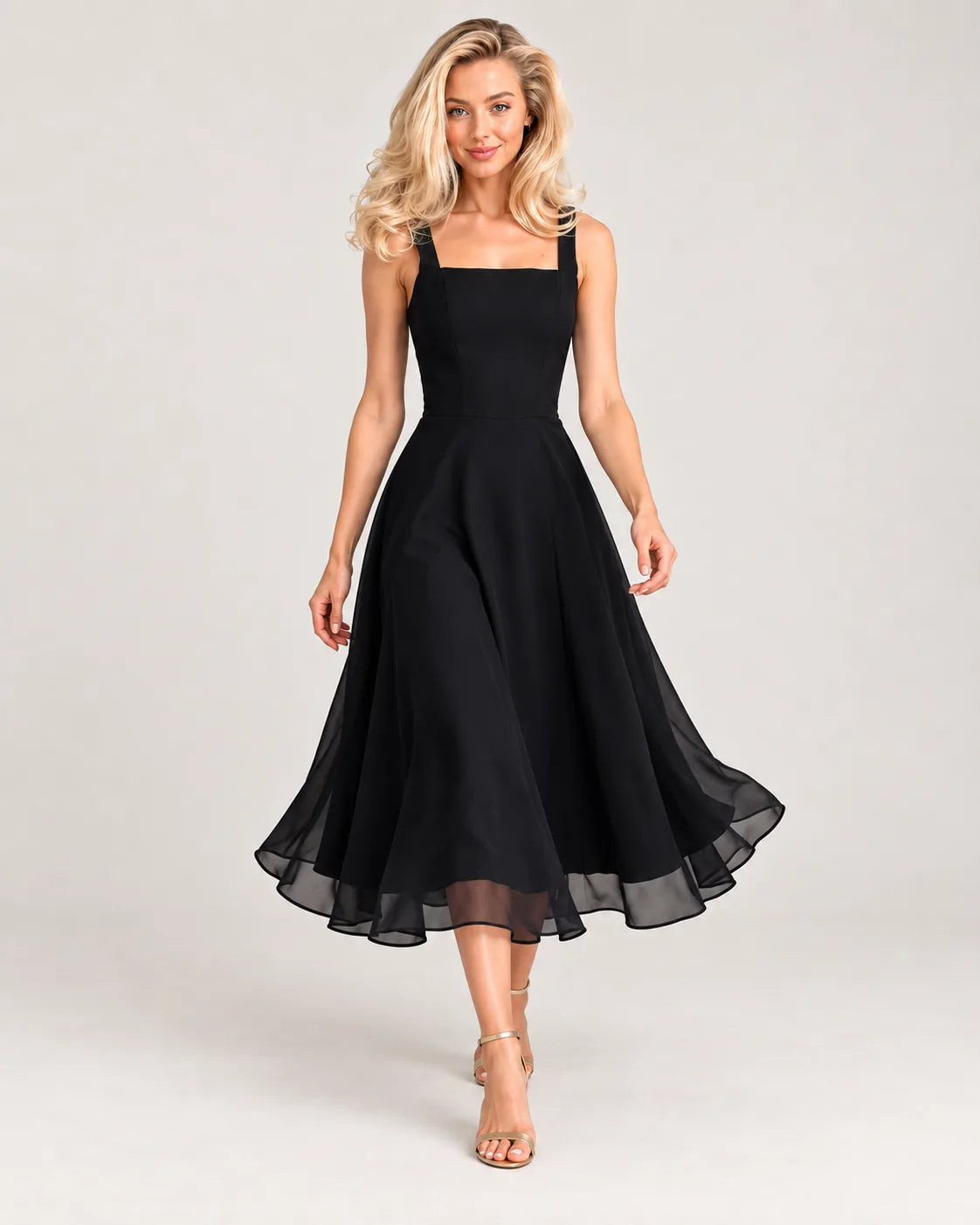 Full skirt midi dress / Black — walking