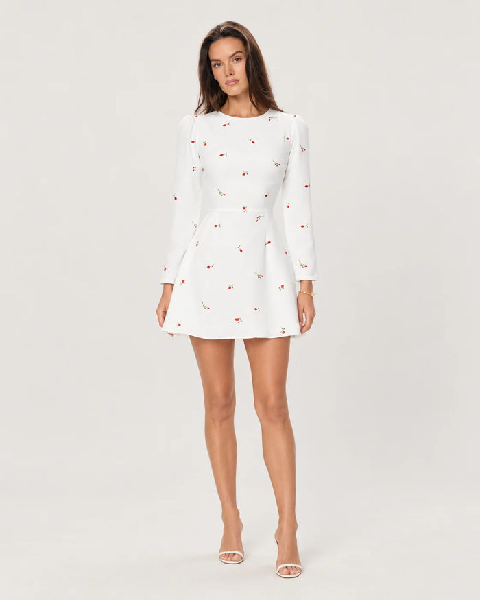 Long sleeve silhouette mini dress — Red Print — front view