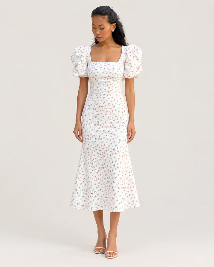 Midi dress with square neckline — front view