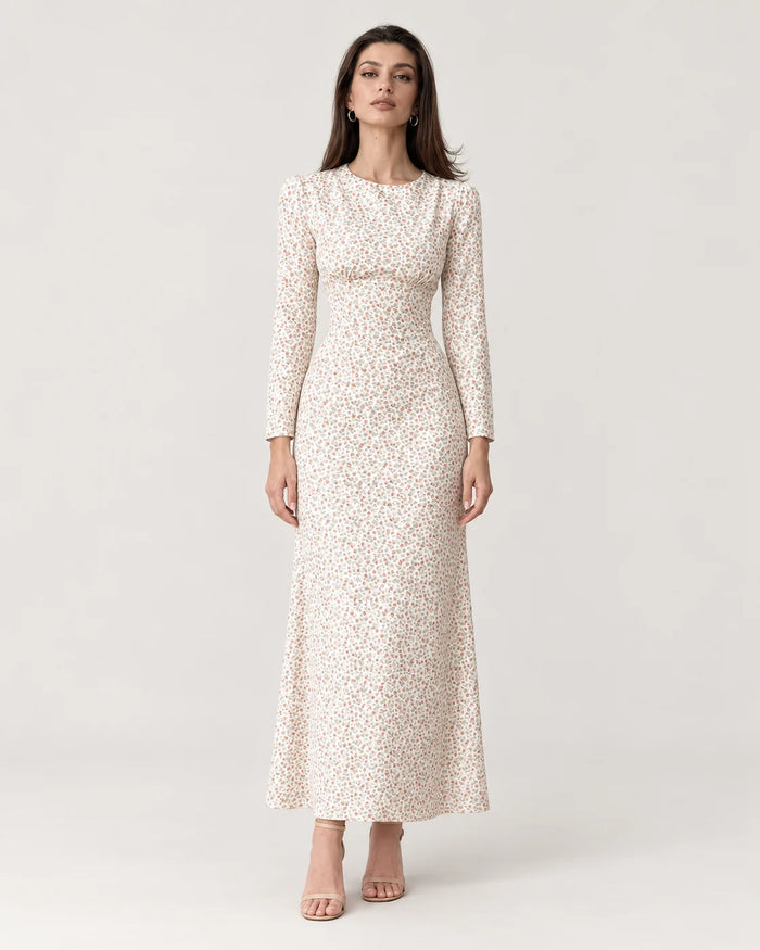 Midi silhouette print dress — front view