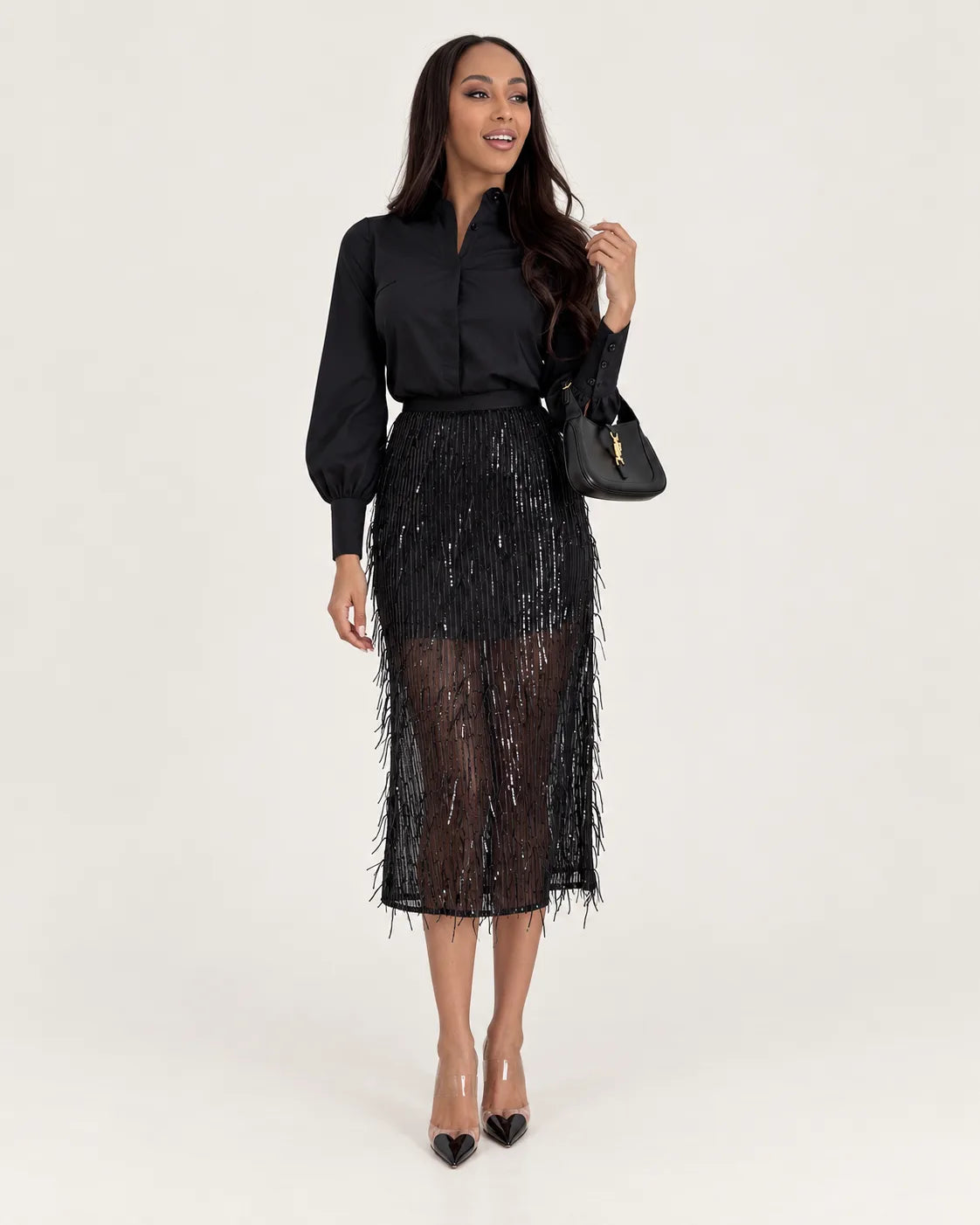 Midi skirt with sequins — front view